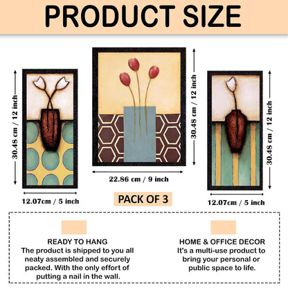 Wall Painting Frames For decor, Pictures Frame For Living Room, Home Decoration, Bedroom, Set of 3, 1pc- 23 x 30 cm, 2pc- 12.5 x 30 cm (Design 10)