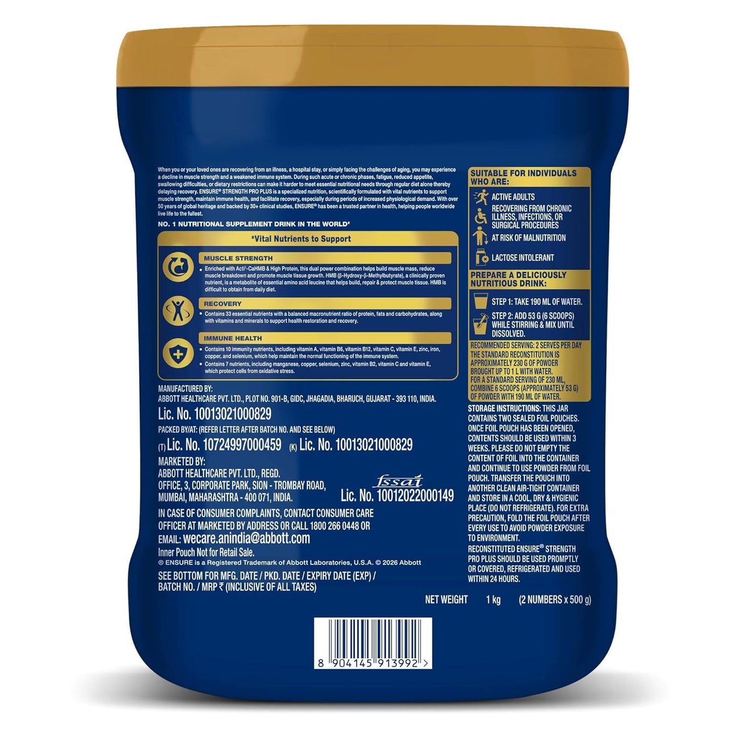 Ensure Plus Powder - 1 Kg (Vanilla), Blue