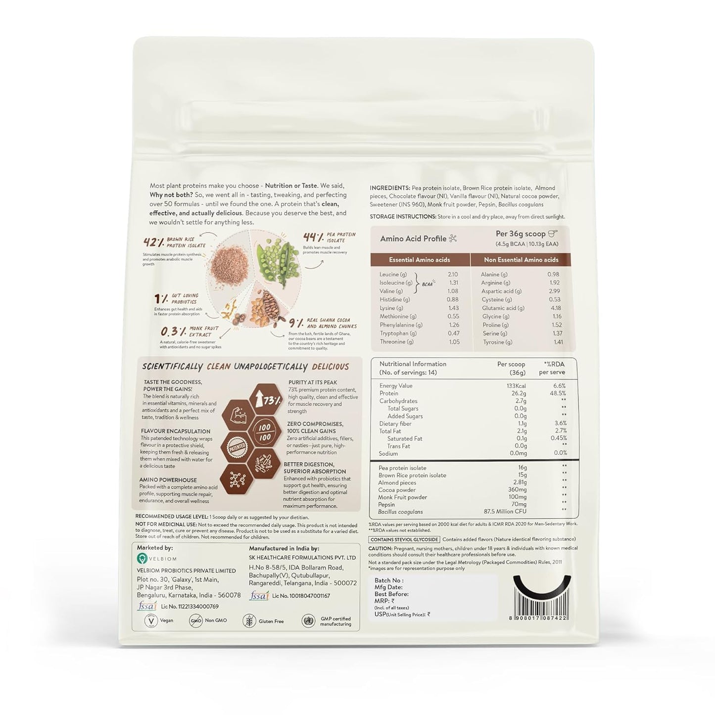 Plant Protein, Vegan, Chocolate, Pea Protein, Brown Rice, Ashwagandha, KSM66, Probiotics, Dairy Free, No Sugar Added, Amino Acids, Digestive Health, Protein Powder, Muscle Recovery, Happy Cultures