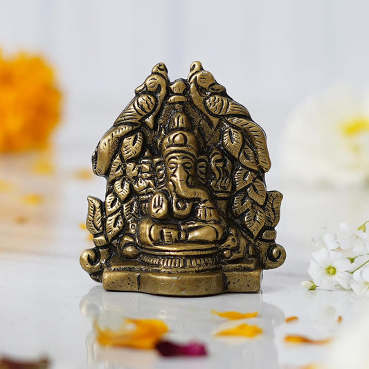 Metal Handcrafted Golden Lord Ganesha Idol On Peacock Design Throne - Decorative Religious God Statue for Home, Temple, Pooja Room, Office - Perfect Diwali, Ganesh Chaturthi, Birthday Gift