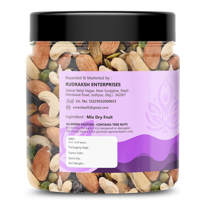 Auravita Mix Dry Fruit | Healthy Mixed Nuts and Seed with Almonds, Cashews, Dates, Pumpkin Seeds, Candied Amla | Reusable Jar Pack Of 1