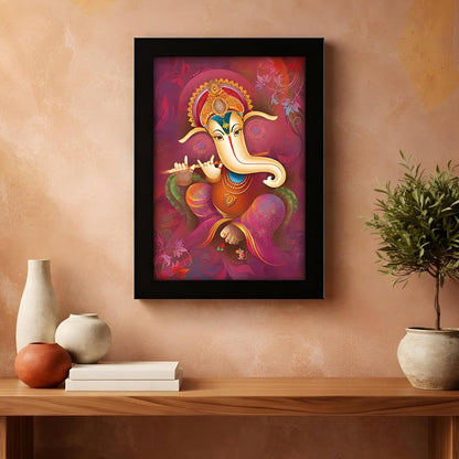 Ganesha Art Framed Painting | Ready to Hang- (Wood, Multicolor, 12inch x 18 inch).