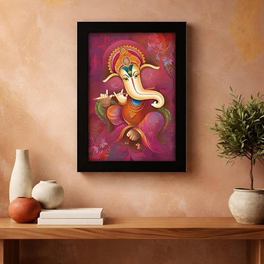 Ganesha Art Framed Painting | Ready to Hang- (Wood, Multicolor, 12inch x 18 inch).