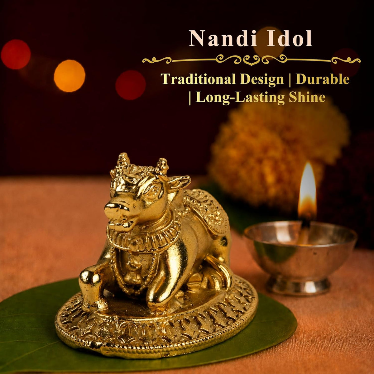 1.5 Inch Pure Brass Nandi Idol | Decorative Vastu Showpiece for Home Temple, Mandir, Office Desk & Puja Room | Spiritual Gift & Religious Home Decor