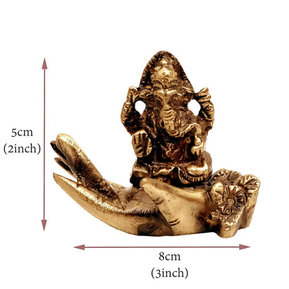 Ganesh Idol on a Palm, Handcrafted Brass Statue Showpiece for Home Decor, Office Table, Gifts