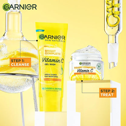 Garnier skincare products on a yellow background