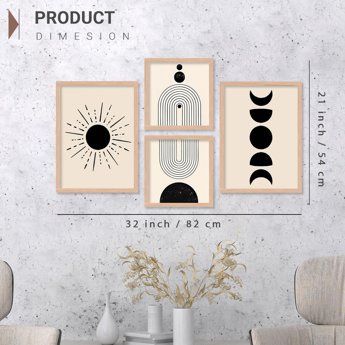 Premium Digital Paintings with Frame for Home Decoration - Minimal Shapes Black and White Painting for Living Room Bedroom Office Room Décor Set of 4 (Art 7, small (10x13 or 10x10 inch))