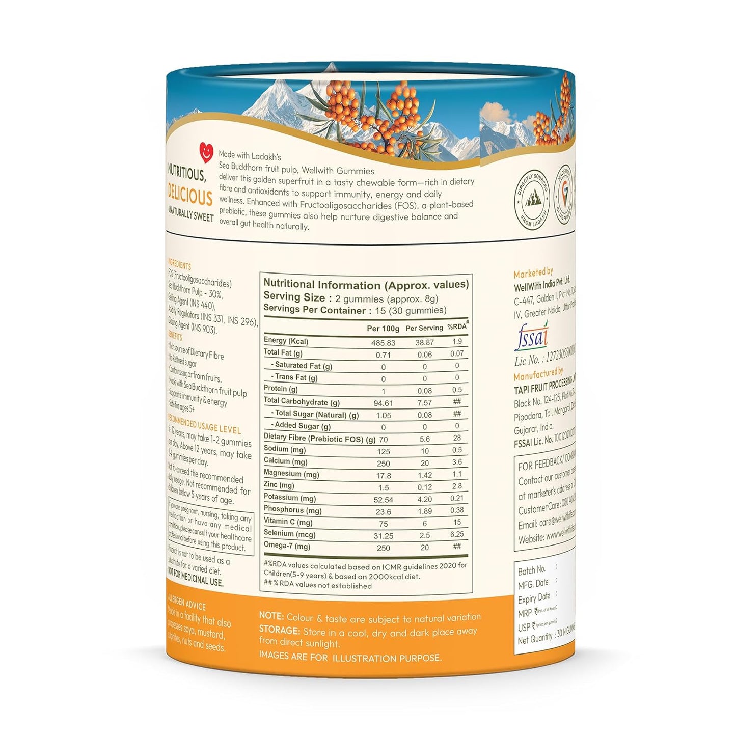 Wellwith Sea buckthorn Gummies for kids and adults, Vitamin C Rich, multivitamin supplement, Immunity (60 Gummies,Pack of 1)