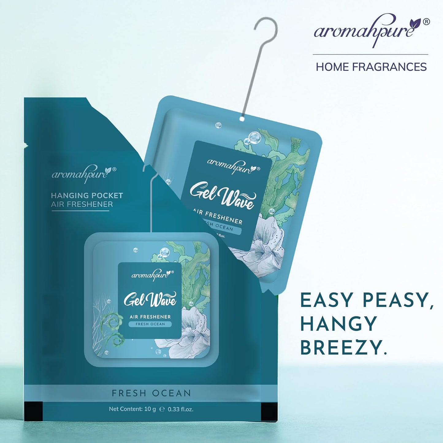 Aromahpure Gel Wave Bathroom Freshener | Assorted 50g (10g each) | Set of 5 Gel-Based hanging Pocket freshener I Lasts Up to 30 Days