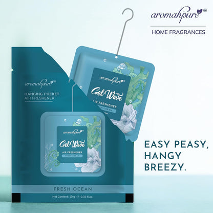Aromahpure Gel Wave Bathroom Freshener | Assorted 50g (10g each) | Set of 5 Gel-Based hanging Pocket freshener I Lasts Up to 30 Days