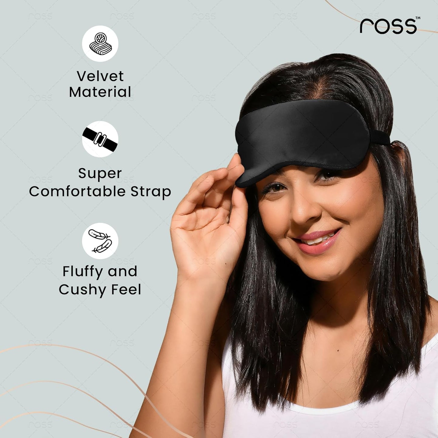 Ross Breathable Fabric Sleep Eye Mask – Ultra-Soft, Smooth & Cozy with Adjustable Strap for Ultimate Comfort, Light Blocking & Deep Sleep – Perfect for Travel, Meditation, Naps, Relaxation & Stress Relief - Black
