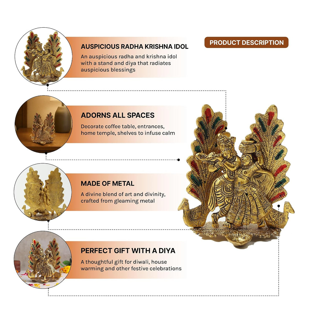 Radha Krishna Idol & Figurine for Home | God Idol for Pooja Room | Radha Krishna Murti & Gift Article (L15 x W10 x H16 cm)