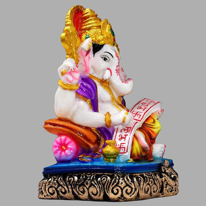 Ganesha Shubh Labh Statue 7.5 inch Poly Resin Figurine Showpiece for Home Temple Idol, Ganesh Chaturthi, Living Room Decor Showcase, Office Desk, Grih Pravesh