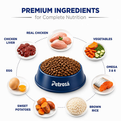 Petrosa Large Breed Adult Dry Dog Food (15 Months & Above), 1 Kg, 28% Protein, DHA & Prebiotics, Joint Health & Digestion