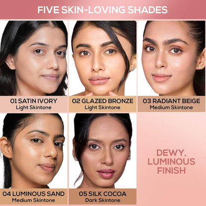RENEE Lumi Glow Highlighting Liquid Foundation - Silk Cocoa | Dewy Finish, Buildable Coverage & 3D Glow | Hydrates & Smoothens For Luminous Skin | With Hyaluronic acid & Niacinamide | 30ml