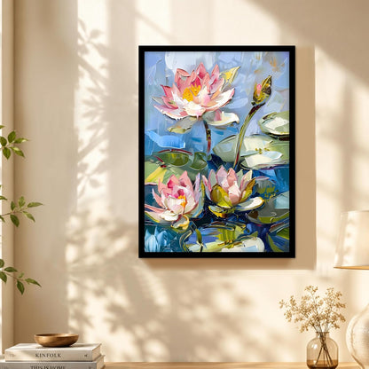 Lotus Flower Painting for wall decoration, Abstract Floral Framed painting for Living room and bedroom, Wall Art for Home decoration, 9x13 Inch