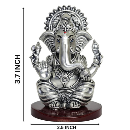 Vakaratunda Silver Plated Ganesha for Car Dashboard | Vinayaka for Office Desk &Shelves | Vinayagar for Home Decor & Ideal Housewarming Gift! (VAKARATUNDASIL-ANT-Matte-MDF)