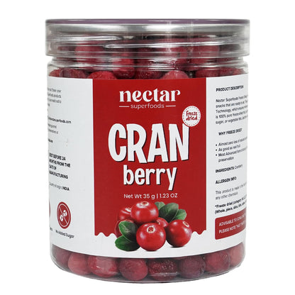 Freeze Dried Cranberry – 35g Jar Pack of 1 | 100% Natural Cranberries | No Added Sugar | Tangy & Crispy Healthy Snack |