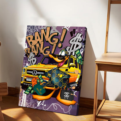 Luxury Street Pop Art Duck Canvas Wall Art Painting For Living Room | Money & Success Graffiti Style Wall Painting | Modern Wall Décor for Home & Office, 41x56 cm
