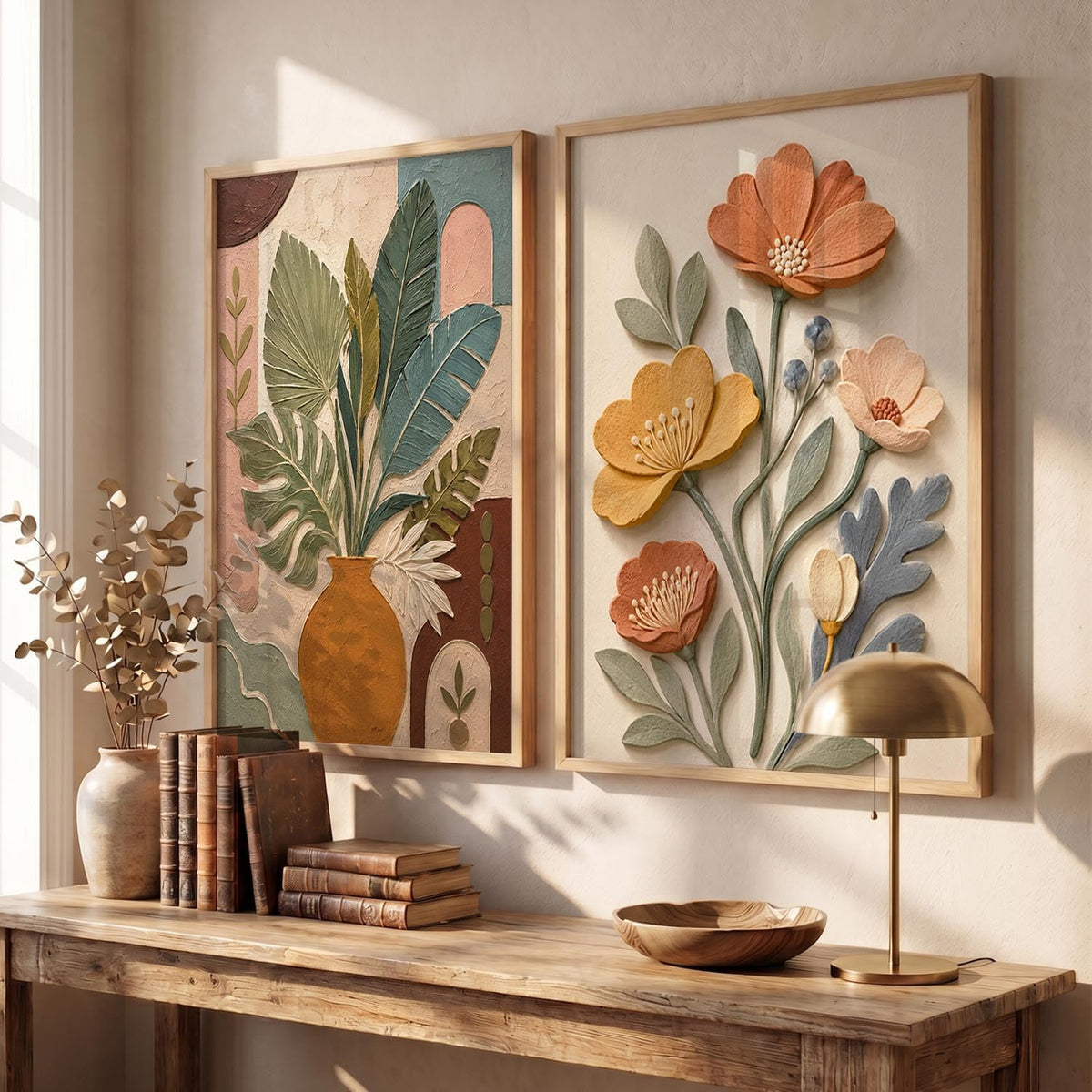 Floral Wall Art Home Decoration | Aesthetic Floral Paintings With Frame For Living Room Bed Room Hotel Wall Decor Digital Reprint Set of 2 (13X17 inch)