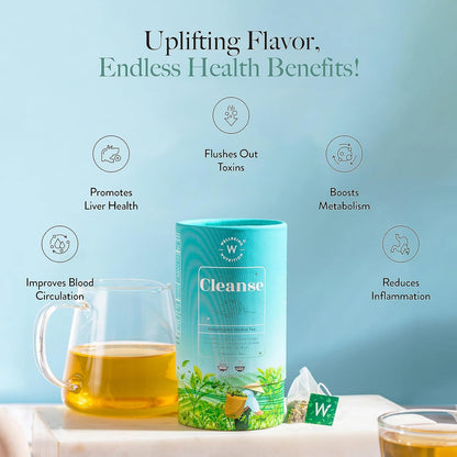Wellbeing Nutrition Cleanse Tea | Herbal Tea for Healthy Detox, Improved Blood Circulation & Reduced Inflammation | Milk Thistle, Dandelion, Turmeric, Hibiscus (40 Pyramid Tea Bags)