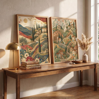Modern Art Home Decoration Painting With Frame For Living Room Bed Room Hotel Wall Decor Digital Reprint Set of 2 (14X20)