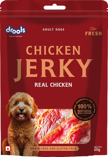 Drools Adult Dog Treat Chicken Jerky 60g | Real Chicken Flavour | No Grains | No Gluten | Prevent Food Allergy or Sensitivity | Firm Texture | Chewy Nature