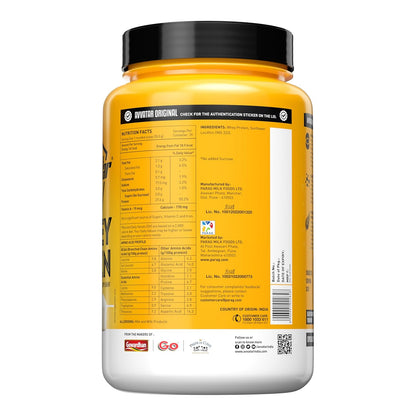 Yellow supplement container with black lid on a white background