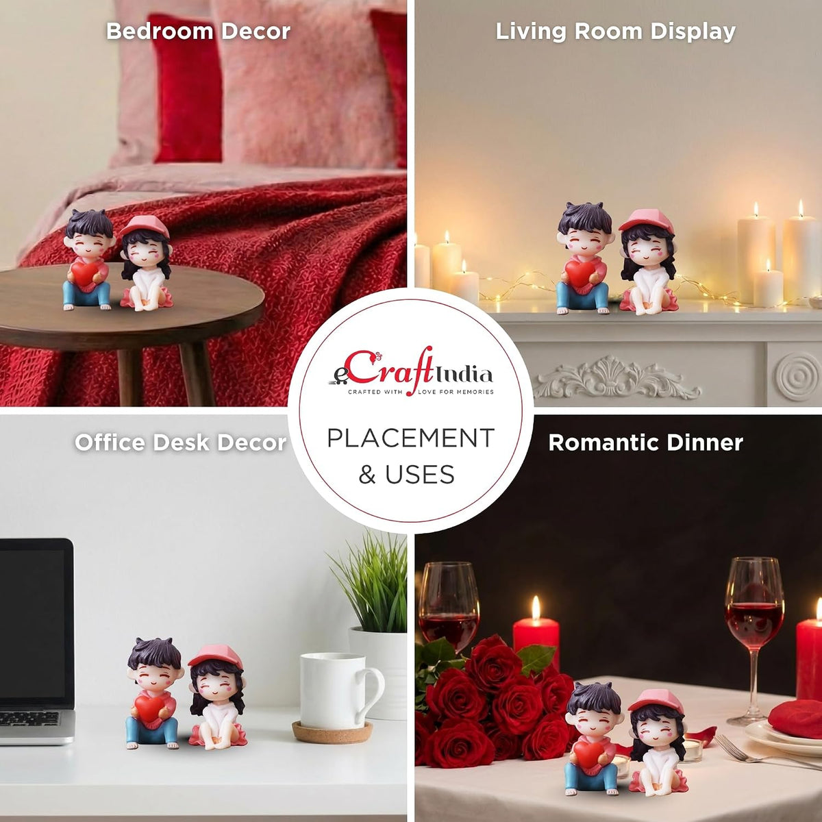 eCraftIndia Valentine Gift for Girlfriend Boyfriend Resin Miniature Cute Romantic Couple Statue Boy Giving Heart to Girl Showpiece Valentine Day Gift for Husband Wife Her Valentines Decoration Item