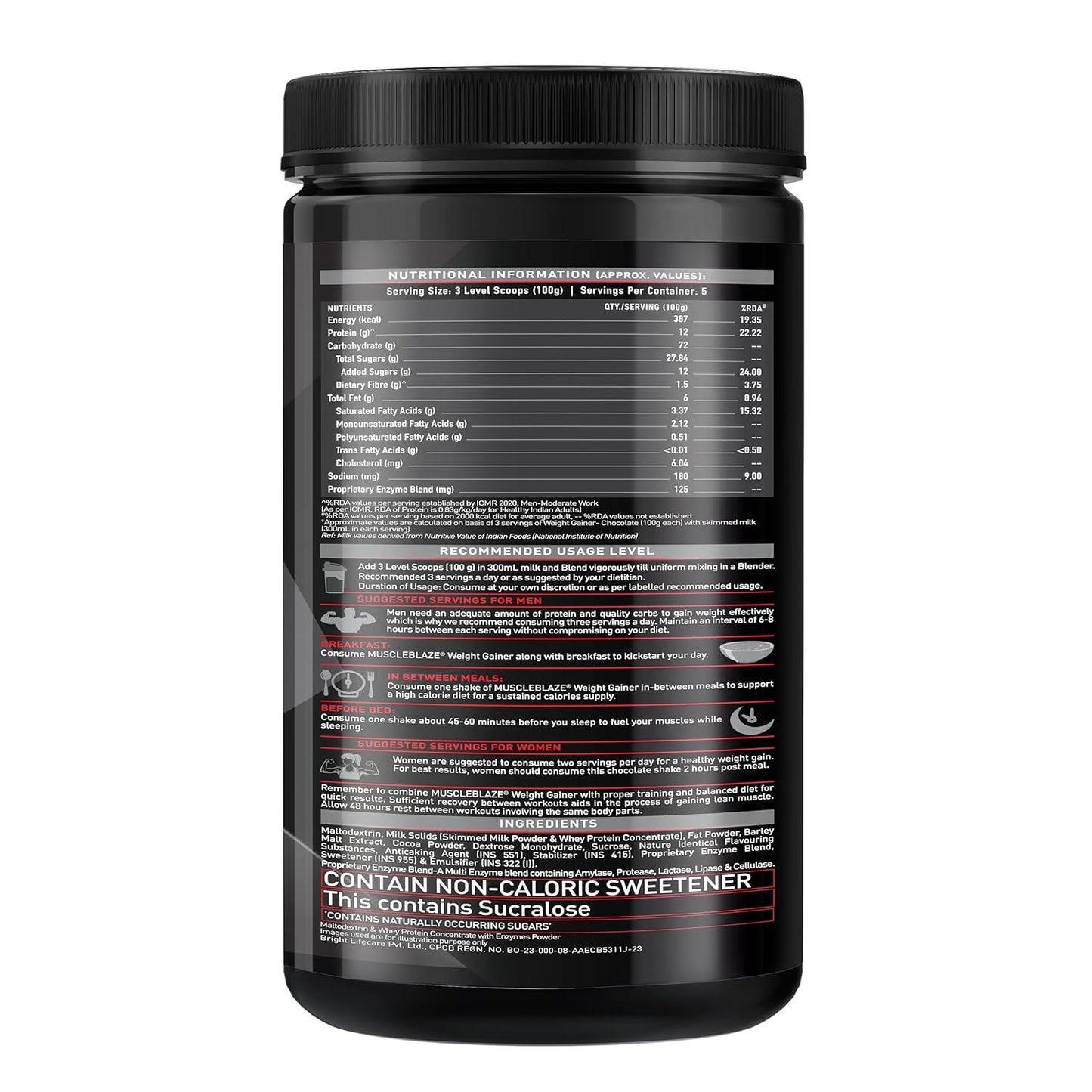 MuscleBlaze Weight Gainer with Added Digezyme (Chocolate, 500g / 1.1lbs, 5 Servings)