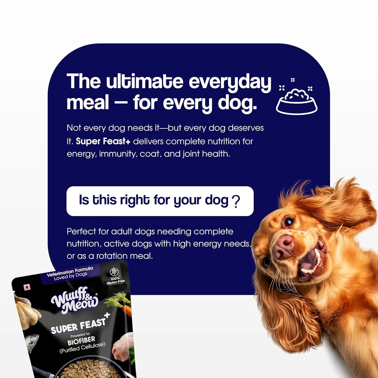 Wuuff&Meow Super Feast+ Gently Cooked Dog Food | Vet-Formulated Superfood Functional Fresh Food for Dogs | Powered By BIOFIBER™ Arbocel® Plant-Based Fiber | (100 g (Pack of 1))