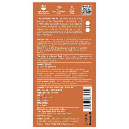 Jiva Oil Pulling 200ml | Ayurvedic Oil For Oil Pulling Deep Cleanses Mouth, Removes Toxins | Prevent Bad Breath, Alleviates Toothache & Sensitivity