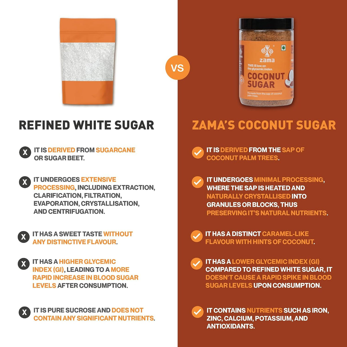 Zama Coconut Sugar 300g | Coconut Palm Sugar | Subtle Caramel Flavour | Sugar Substitute | Unprocessed and unrefined | Plant Based | Coconut Jaggery