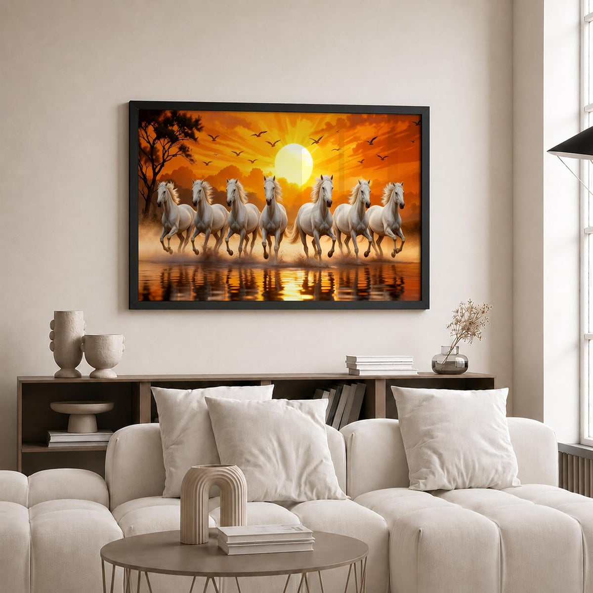 7 Horse Vastu Wall Painting (Landscape Collection) (Natural, Design 15, 48L x 33W cm)