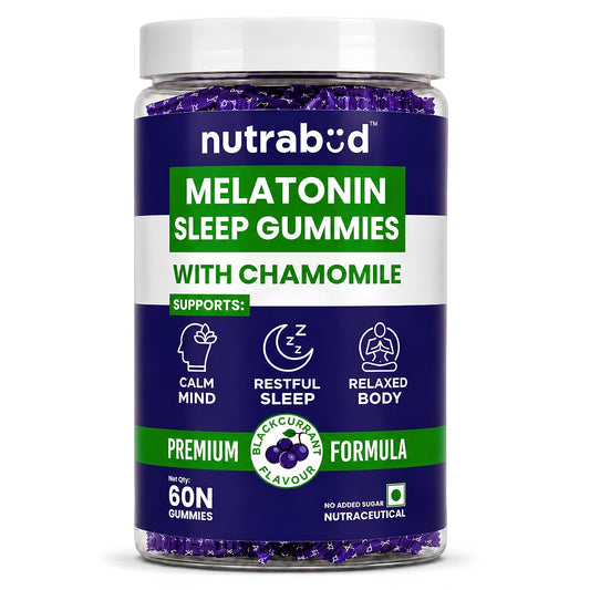 Nutrabud Melatonin Sleep Gummies 3mg For Men, Women | No Added Sugar | Fall Asleep Fast & Restful Deep Sleep | Blackcurrant Flavor Veg Gummy Supplement (60 Count (Pack of 1))