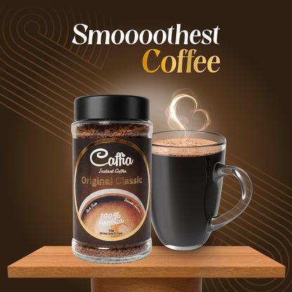 CAFFIA Original Classic 100% Arabica Instant Coffee | Freeze Dried Coffee Powder - 50g | Make Cafe Style Hot or Cold Coffee, Black Coffee, Cappuccino, Latte at Home | Rich & Smooth Taste