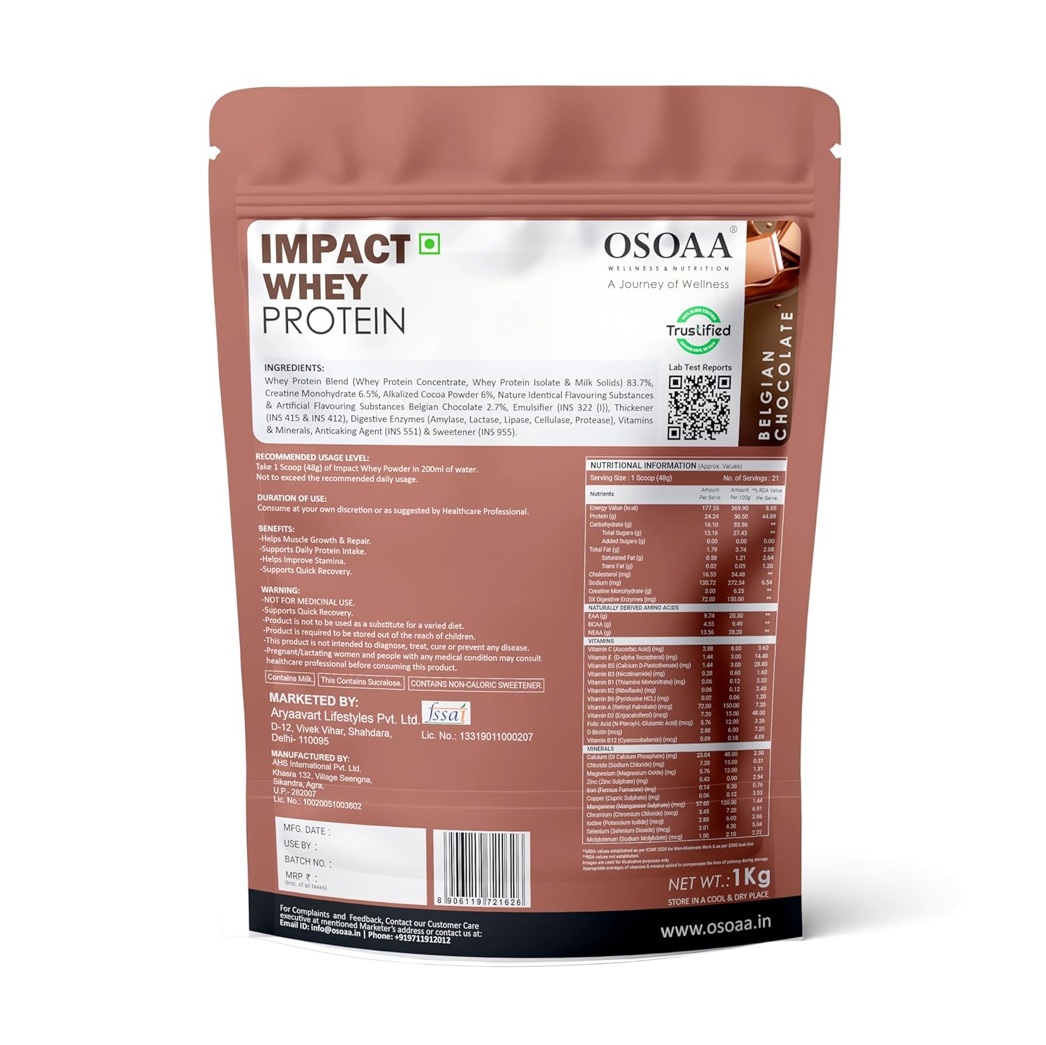Osoaa Impact Whey Protein package on a white background
