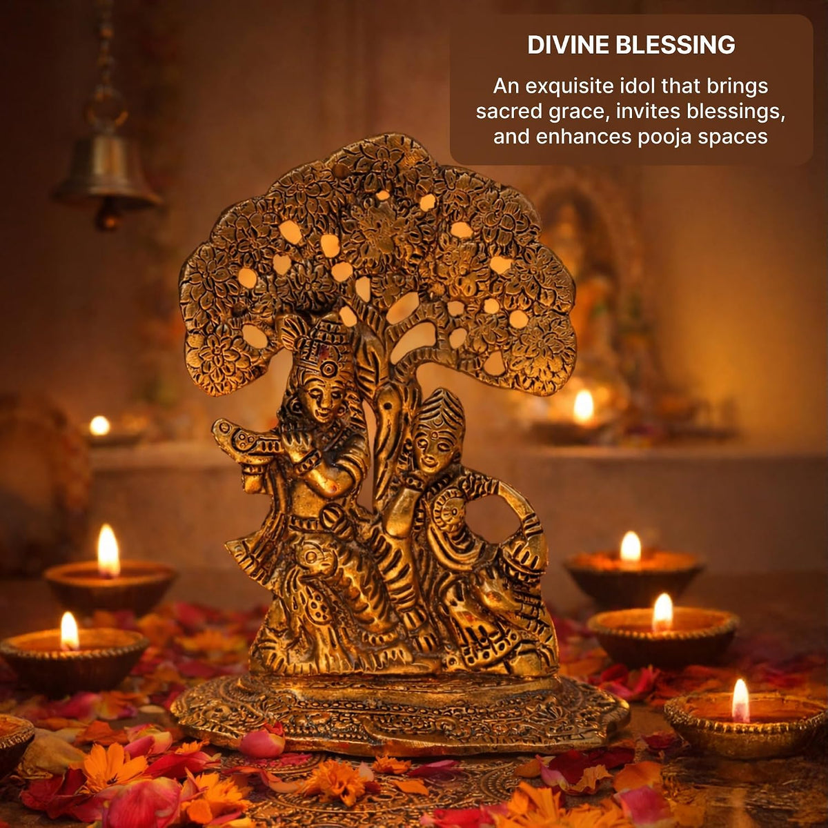 Radha Krishna Idol & Figurine for Home | God Idol for Pooja Room | Krishna Statue, Radha Krishna Murti & Gift Article (L11 x W7 x H14 cm)