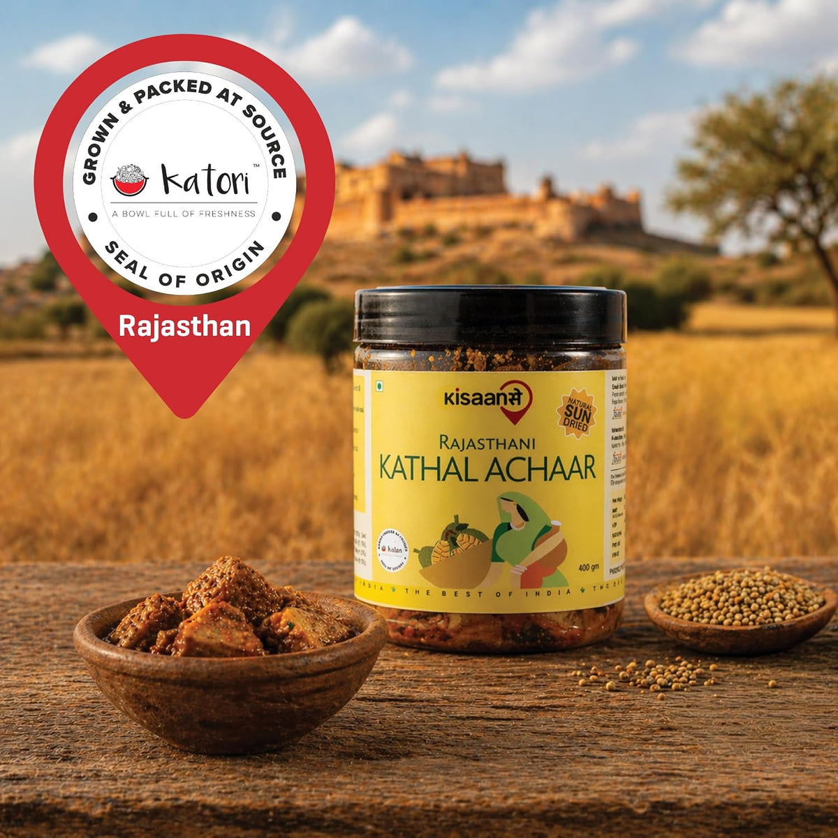 KisaanSay Jackfruit Pickle| Katahal ka Achar | Kathal achaar | 400 GM | Traditional Spicy & Tangy | No Preservatives, No Vinegar | Made in Pure Mustard Oil | Sun-Dried | Homemade Taste | Plastic Jar | No Onion & No Garlic | hodale | palapazham