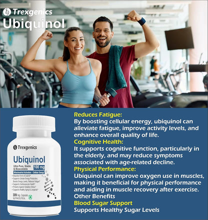 Trexgenics UBIQUINOL 100 mg, Ultra Pure, Stable, Bioavailable, Mitochondrial Function, Cellular Energy, Longevity, Antioxidant (30 Veg Capsules)