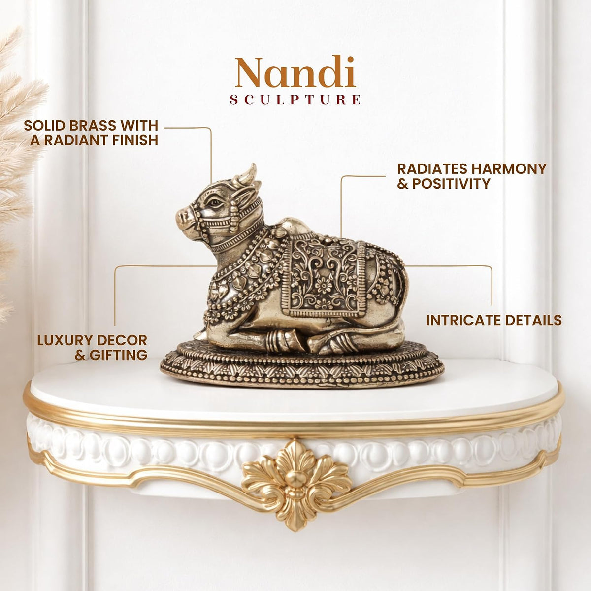 Handcrafted Brass Nandi Murti | Sacred Bull Idol for Shiva Pooja & Home Temple | Traditional Hindu Devotional Statue (Design02: L7 x W4 x H5 cm)