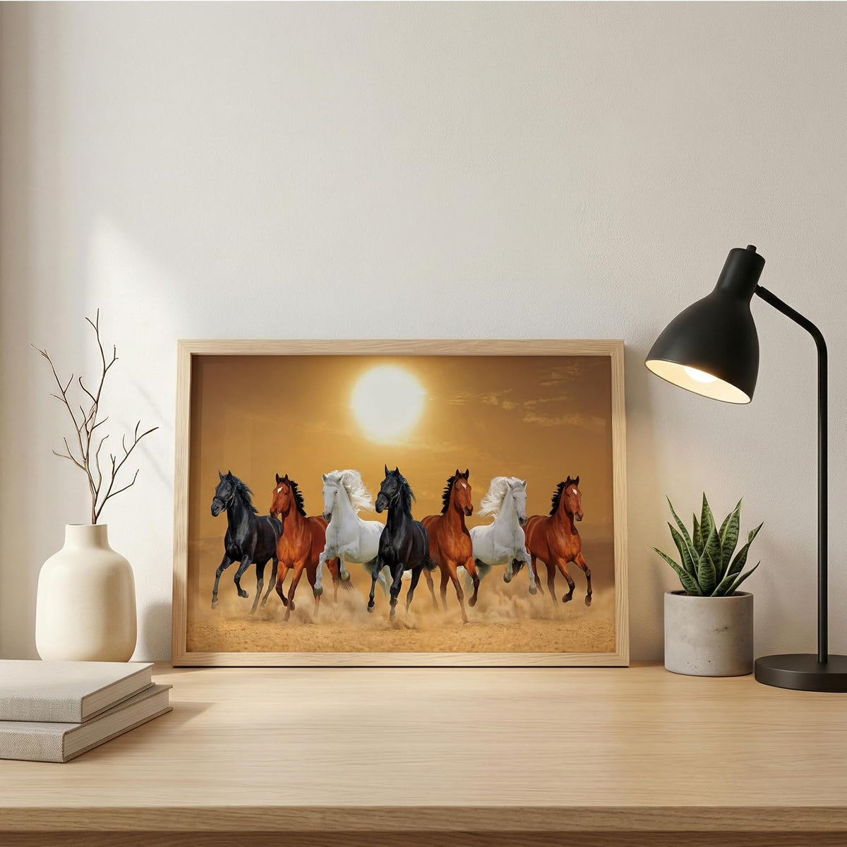7 Horse Vastu Wall Painting (Landscape Collection) (Natural, Design 13, 13x19 Inch)