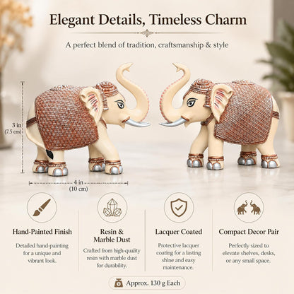 Peach Cream Mini Elephant Showpiece Pair, Car Dashboard, 3 Inch