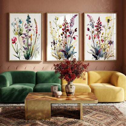 Floral Art Home Decoration Floral Paintings With Frame For Living Room Bed Room Hotel Wall Decor Digital Reprint Set of 3 (13X17 inch)