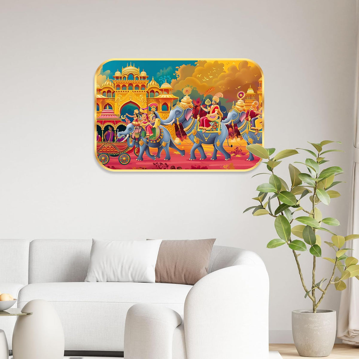 elephant modern art Premium Sparkle Lamination Finished Surface Golden Slim Frame 35 cm x 28 cm Large Size, For Home/Office/Hotel painting KG54