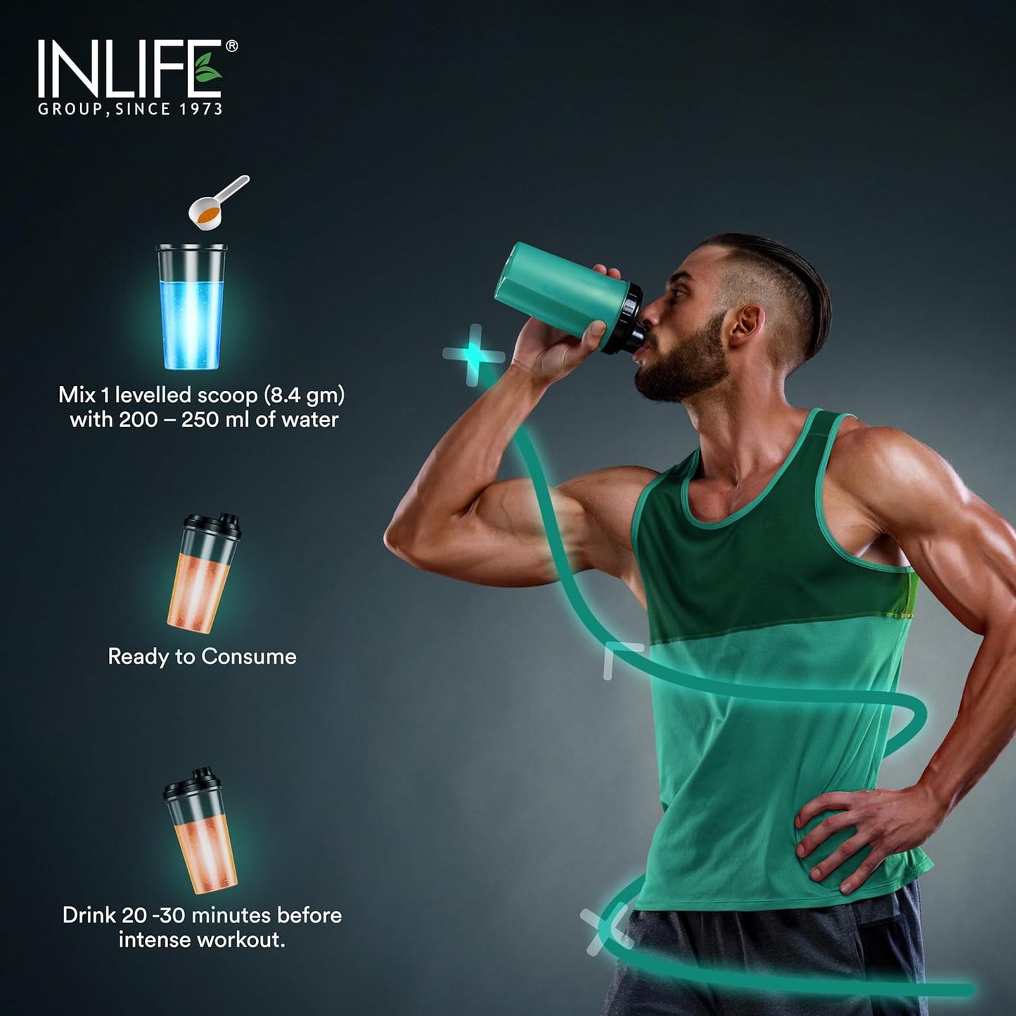 INLIFE Pre-Workout Supplement 200mg Caffeine,1000mg Citrulline,1100mg Arginine AAKG,3000mg B-Alanine,Creatine,Taurine, Betaine Anhydrous Pre Workout Formula Men & Women 200g, 24 Servings (Orange)