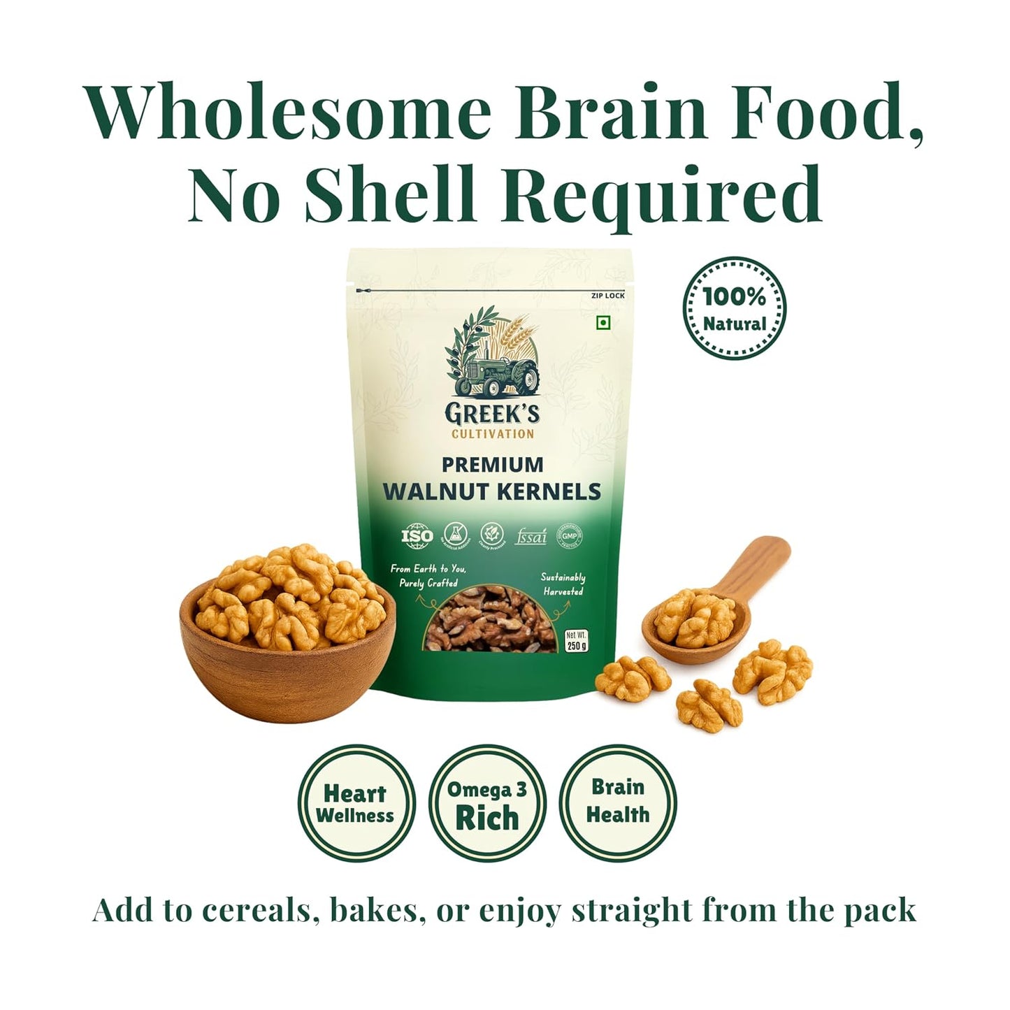 Greek's Cultivation Premium Walnut Kernels,250g | Kashmiri Akhrot Giri Without Shell | Fresh & Natural Walnuts | Crunchy & Nutritious Dry Fruits Rich in Omega-3, Protein & Fiber | Healthy Snack