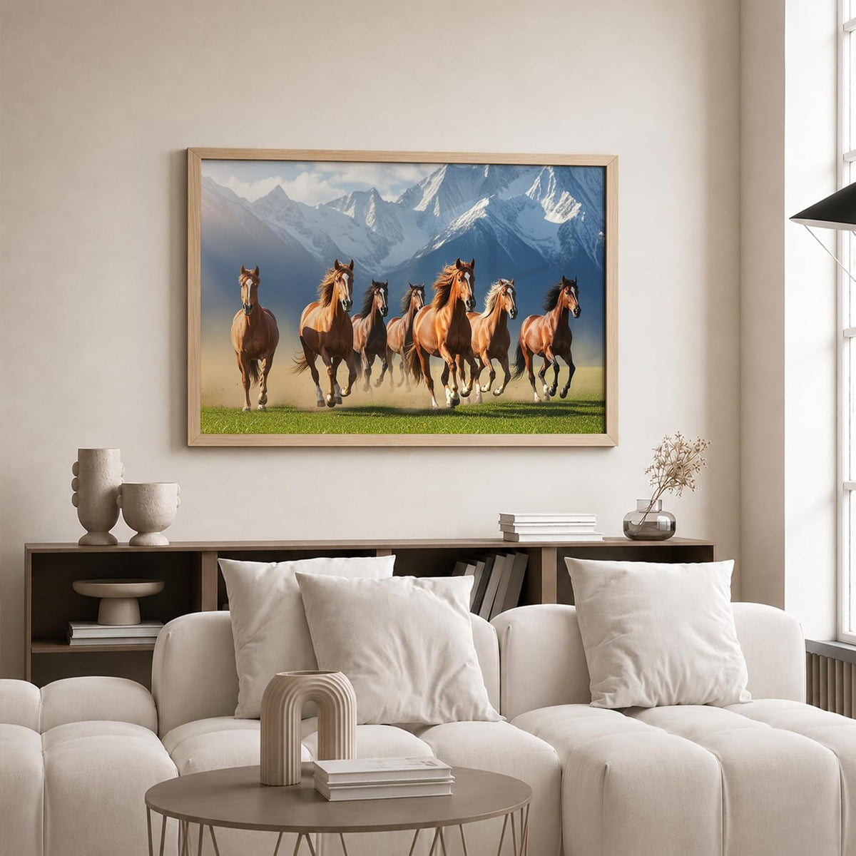 7 Horse Vastu Wall Painting (Landscape Collection) (Natural, Design 08, 13x19 Inch)