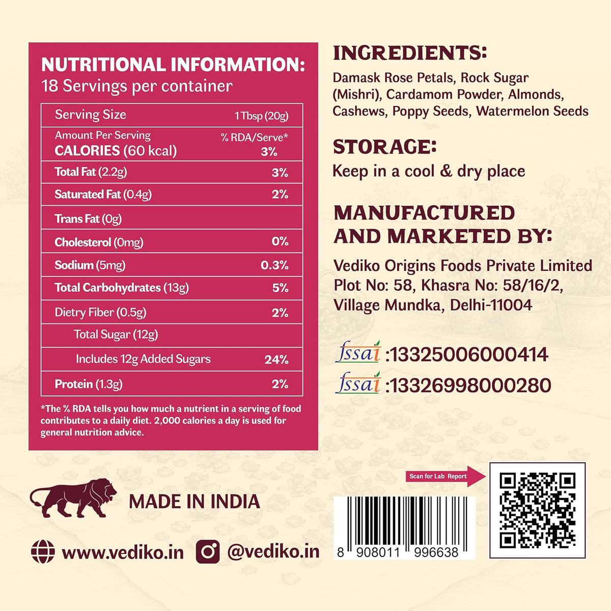 Vediko Origins Dry Fruit Gulkand | 100% Sun-Cooked Pure Rose Petal Jam With No Artificial Flavors For Gut Health | Sweetened With Raw Sugar (Mishri) | Improves Digestion | Natural Coolant
