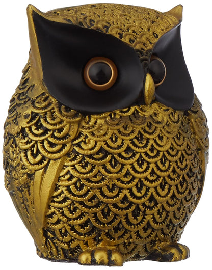Modern Classy Happy Owl Resin Art Figure Handicraft Resin Showpiece (Pack of 1, Black and Golden)